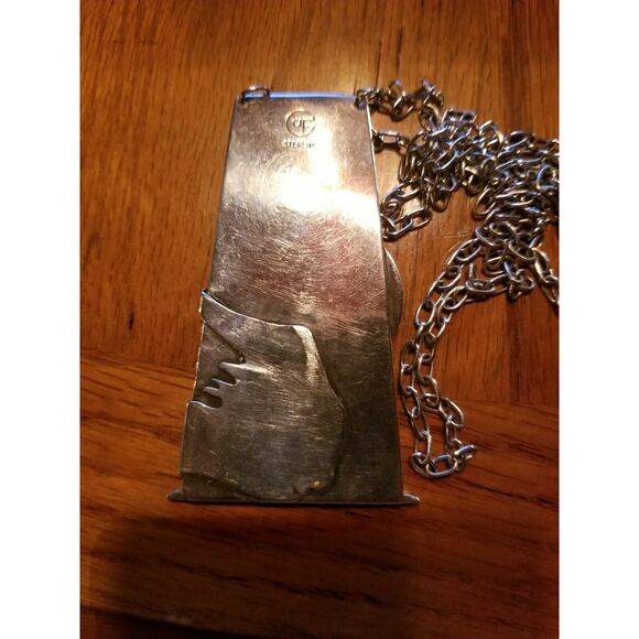 Huge handcrafted sterling silver pendant necklace aF hallmark J100329 - Picture 2 of 5